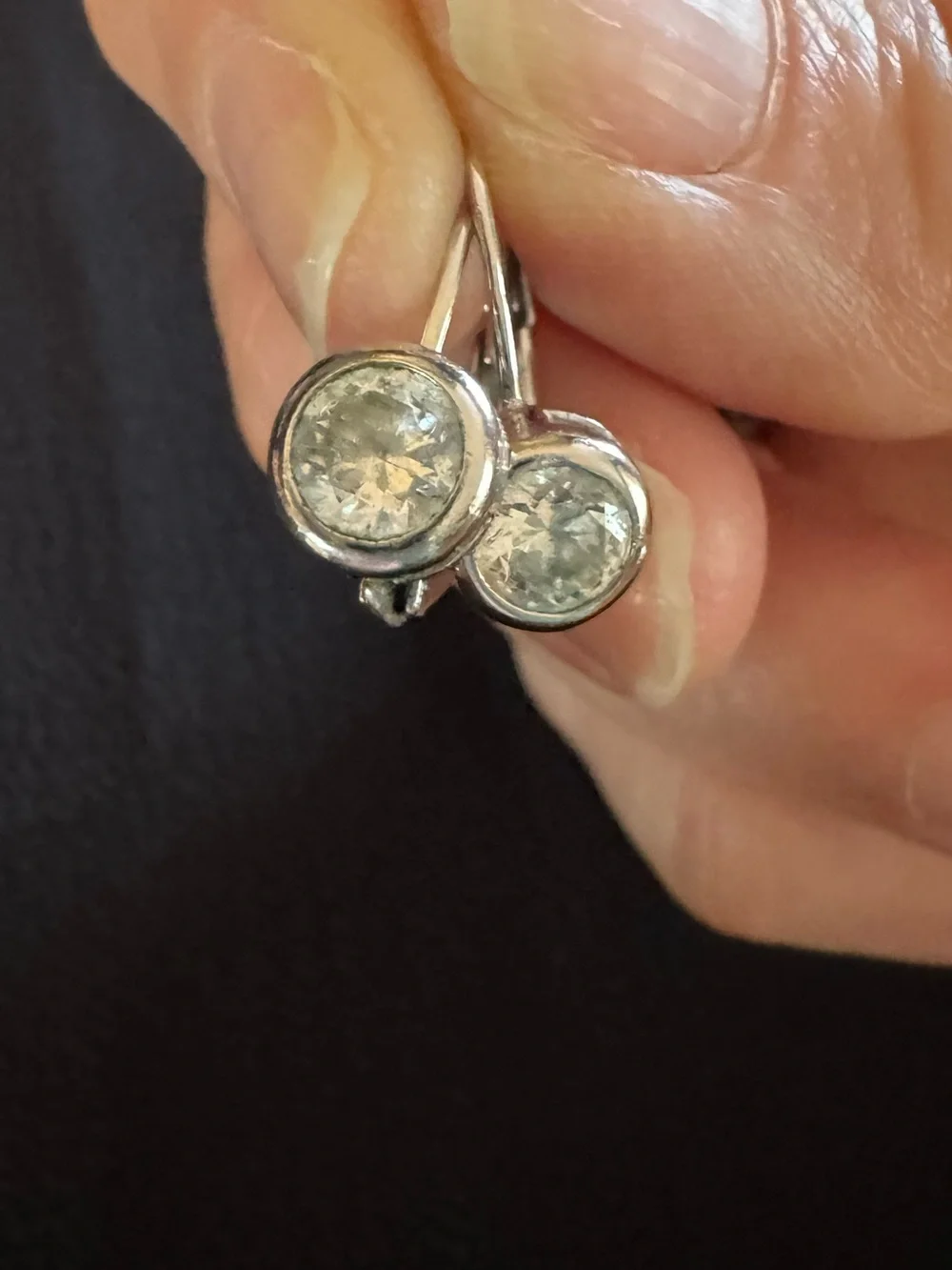 Silver Tone Bezel Set CZ Leverback Earrings Classic Minimalist Sparkle